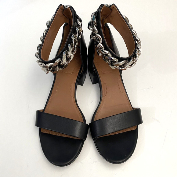 Givenchy Sandal Leather Chain Ankle Strap Black Open Toe Low Block Heel … - Picture 3 of 10